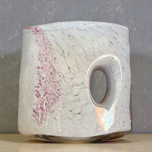 Vintage Hand Blown Art Glass Vase (Or Pitcher) Color Speckled Purple And White